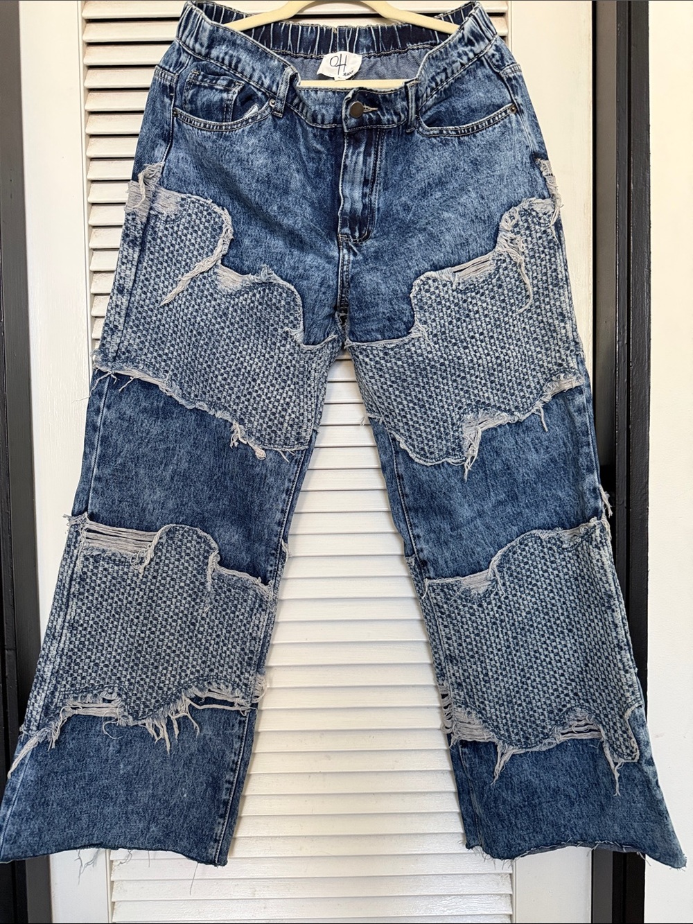OH Distressed Patchwork Blue Straight Leg Jeans